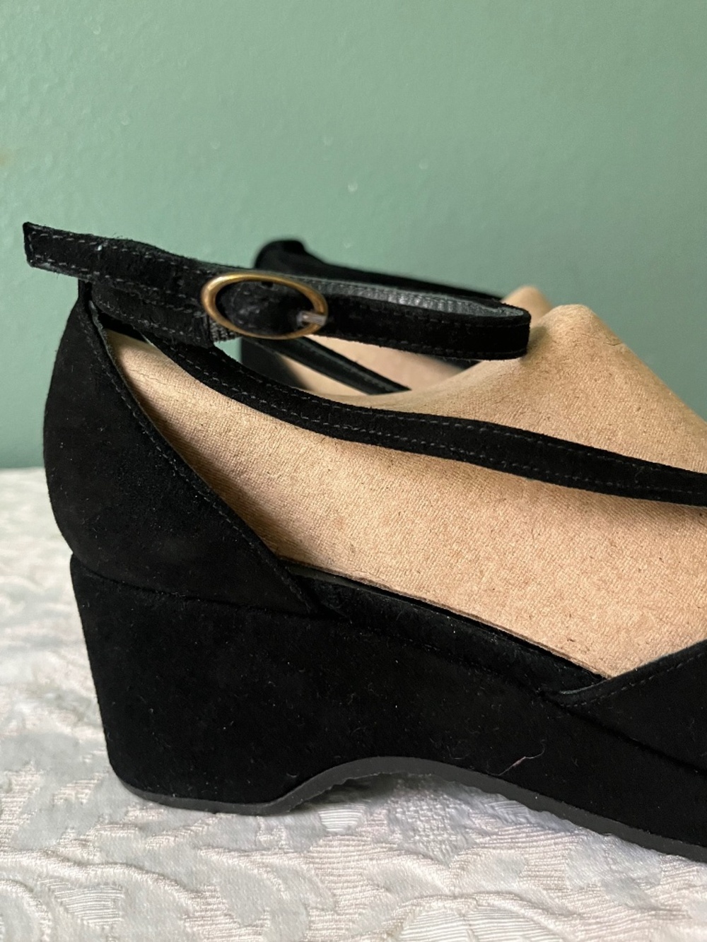 Donald J. Pilner Black Nubuck Dressy Wedge Sandals   Worn Twice  Size 7 - Picture 8 of 12